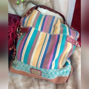 FOSSIL Leather & woven Colorful purse Bag With Gold Hardware